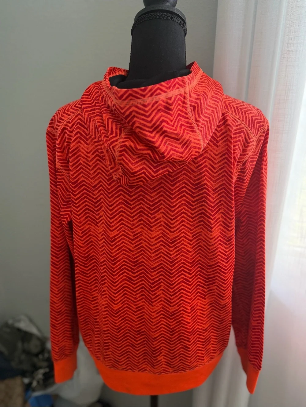 Nike Red-Orange Chevron Pullover Hoodie with Black Swoosh